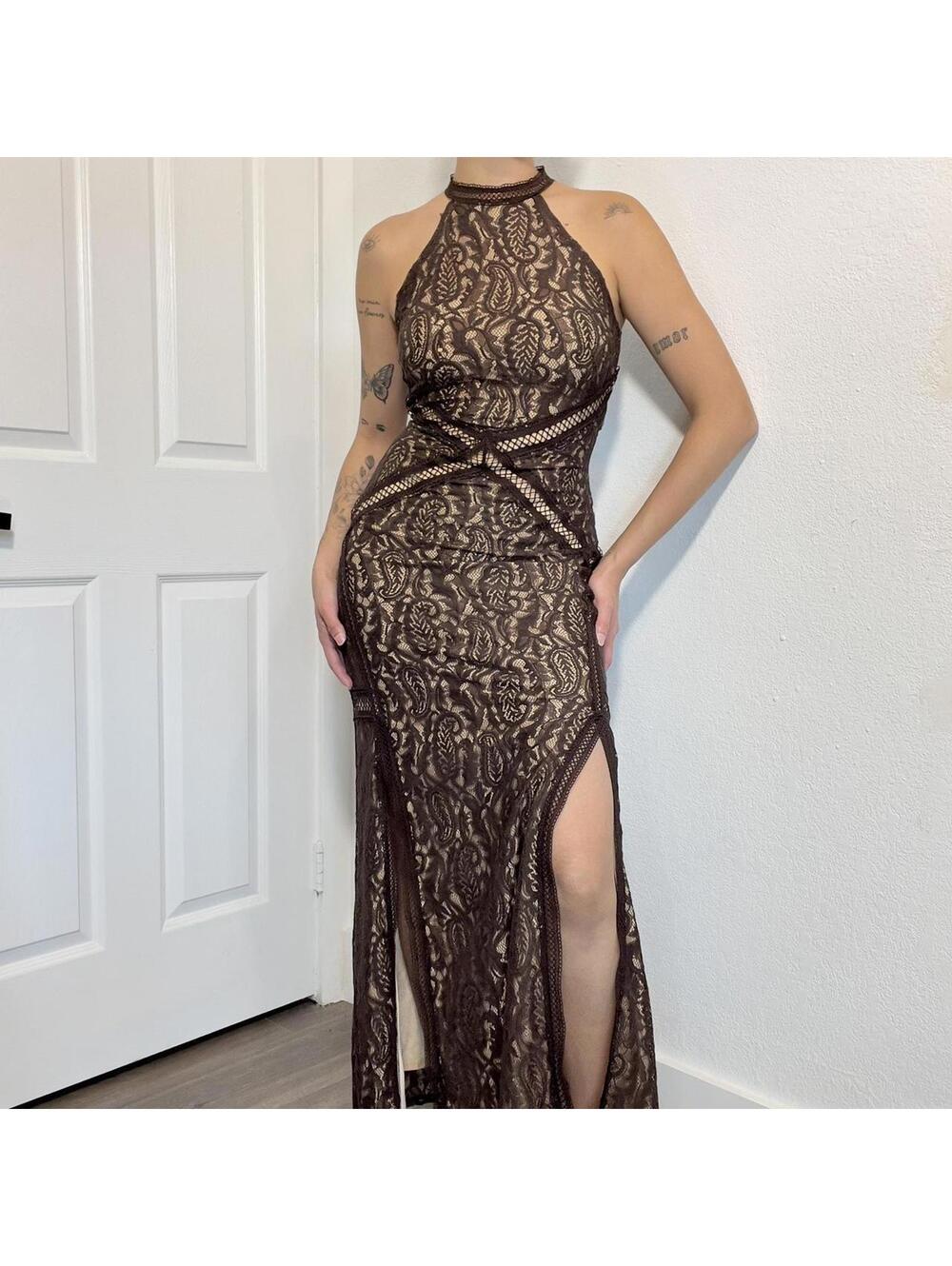 Brown Lace Maxi Dress